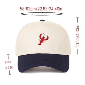 Detailed size specifications for two-tone cotton baseball cap with lobster embroidery