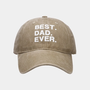 Washed cotton baseball cap in khaki with Best Dad Ever print and vintage distressed finish