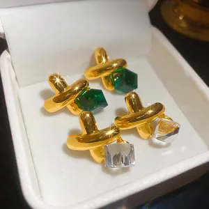 Geometric Cube Stud Earrings Crystal Cross X Design Retro Luxury Jewelry For Women With 925 Sterling Silver Earring Post