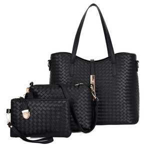 Sac À Main Tissé Fourre-Tout Sac Bandoulière Et Pochette Cuir PU Grande Capacité Serrure Dorée Élégant Mode Pour Femmes