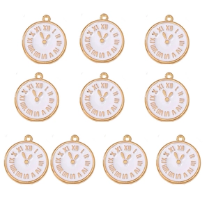 Golden watch charm set with white enamel dial and Roman numerals for jewelry DIY