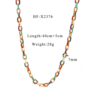 Detail showing colorful enamel titanium steel chain necklace specs and dimensions