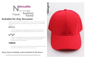 Close-up of red cotton twill baseball cap showing six-panel structure and stitching