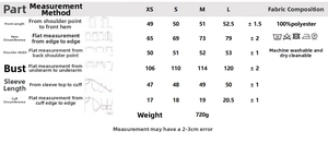 Detailed size guide table for women hooded jacket with measurements for XS to L sizes