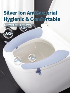 Universal light blue silicone toilet seat cover set with silver ion antibacterial surface