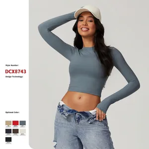 Women Slim Fit Long Sleeve Sports T-Shirt Quick Dry Pullover Gym Fitness Training Yoga Crop Top Athletic Active Wear