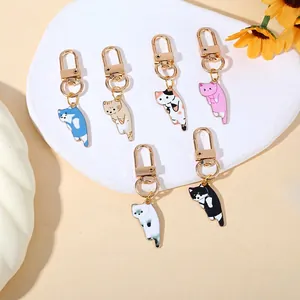 Cute Cartoon Cat Keychain Zinc Alloy Enamel Mini Animal Bag Pendant Car Key Ring Accessory
