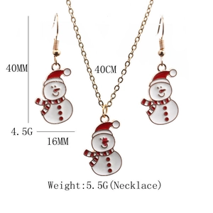Tableau détaillé des tailles du collier et des boucles d'oreilles bonhomme de neige