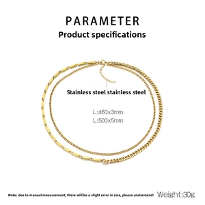 Detailed view of layered stainless steel gold chains with 460mm and 500mm lengths