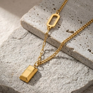 Luxury 18k gold plated stainless steel bar necklace with LOVE engraving on stone base