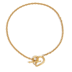 Minimalist 18K gold plated stainless steel necklace featuring a knotted heart pendant