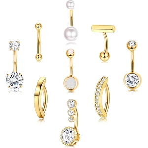 Belly Rings Navel Piercing Body Jewelry Stainless Steel With Zircon Artificial Pearl And Opal For Women Classic Style