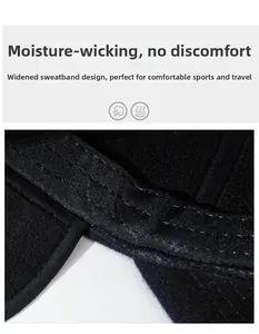 Close-up of the wide moisture-wicking sweatband and fine stitching on the winter cap