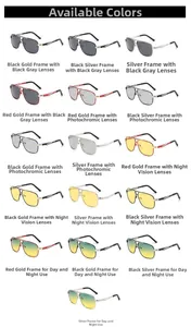 Detailed view of polarized aviator sunglasses in various frame colors and lens options