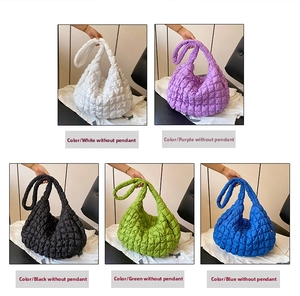 Detailed comparison of five colors for the quilted bubble tote bag in a collage view
