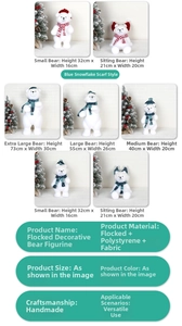 Detailed size specifications for handmade flocking Christmas bear ornaments in red and blue