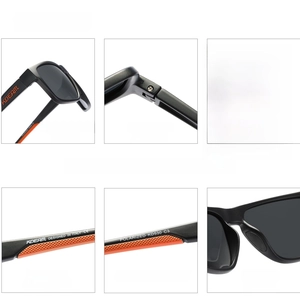KDEAM KD530 polarized sports sunglasses with square black frame and orange accents