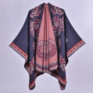 Poncho Cape Vintage Paisley pour Femmes Ouvert sur le Devant Châle Bohème Réversible Oversize Chaud Hiver Automne Cardigan