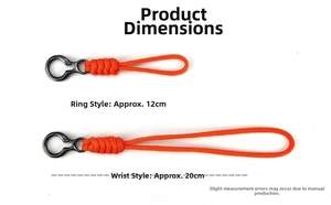 Porte-clés en paracorde orange avec mousqueton noir en longueurs de 12cm et 20cm