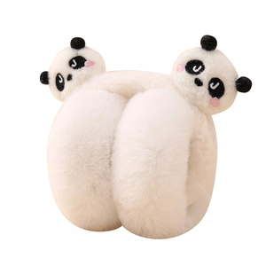 Cute panda plush earmuffs for kids, foldable soft winter ear warmers for students