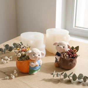 Piglet with sack silicone mold for DIY resin candles, gypsum flowerpots and crafts