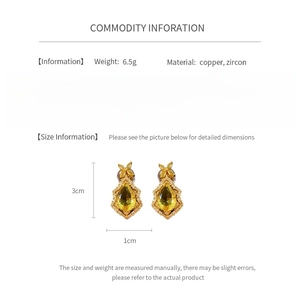 Detailed dimensions of gold teardrop zircon earrings with 3cm height and 1cm width