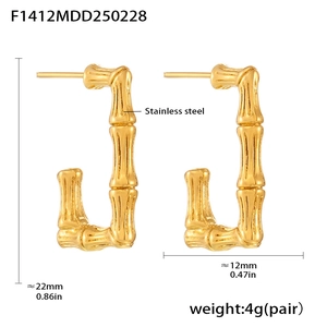 Detailed dimensions of 18K gold plated stainless steel bamboo texture hoop earrings