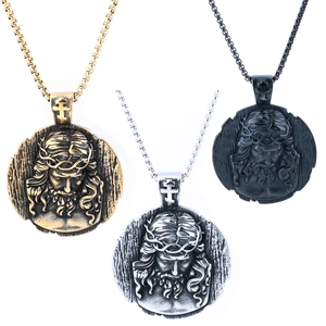 Jesus Christ Crown Of Thorns Portrait Pendant Necklace Stainless Steel Round Medal Religious Retro Catholic Jewelry Men