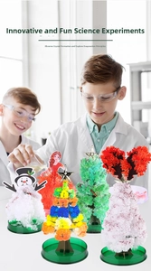 Detail view of colorful crystal growth on paper magic Christmas tree experiment kit