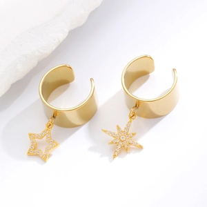Vintage χρυσά σκουλαρίκια ear cuffs με αστέρια και λαμπερά ζιργκόν γαλλικού στυλ