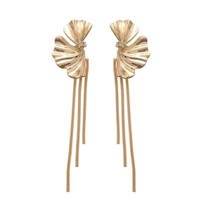 Elegant gold flower tassel earrings with zircon studs for women in high-end fashion style
