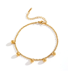 Fashionable 18k gold plated stainless steel anklet featuring five polished golden beads