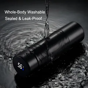 Smart black 304 stainless steel thermos with LED temperature display and waterproof design