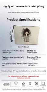 Spécifications de taille de la trousse de maquillage en lin avec motif fille de dessin animé