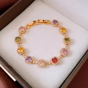 18k gold plated vintage bracelet with colorful gemstones and zirconia inlay