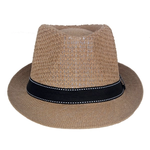 Classic straw fedora hat with black decorative ribbon for summer sun protection