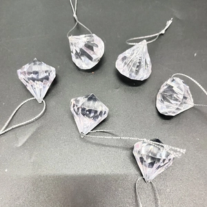 Set of 6 transparent acrylic crystal diamond Christmas tree ornaments with silver strings