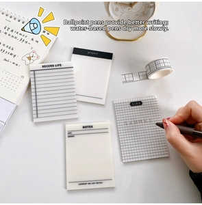 Translucent PET sticky notes in four styles including grid and lined patterns for journaling
