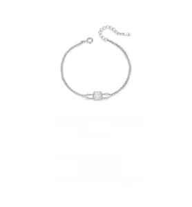 Detail view of S925 sterling silver double layer bracelet with square clear zircon stone