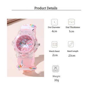 Dimensioni dell'orologio rosa con unicorno per bambini inclusi quadrante e cinturino