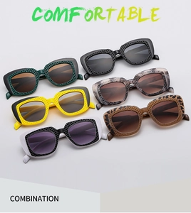 Selection of color block hip-hop sunglasses with textured frames in six varied patterns