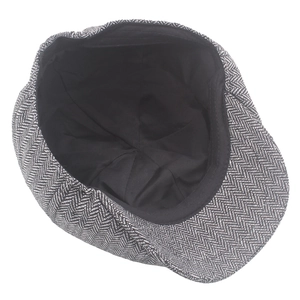 Classic herringbone newsboy cap with black inner lining and vintage octagonal structure