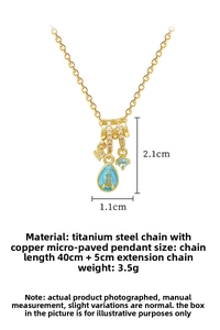 Detailed view of titanium steel gold necklace with teardrop stone and 40+5cm length specs