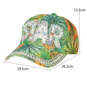 Tropical floral baseball cap featuring STAR rhinestone lettering and pearl brim accents