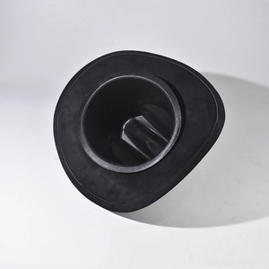 Classic black wide brim fedora hat with a round top view showing interior structure