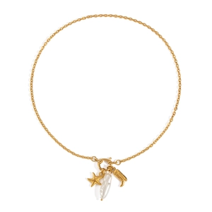 Golden starfish pearl and boot pendant necklace in polished titanium steel for women