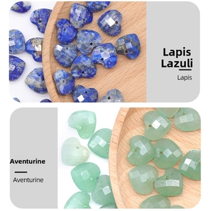 Detail of faceted heart-shaped Lapis Lazuli and Aventurine stone beads for DIY jewelry