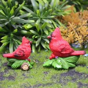 Red Cardinal Bird Figurines Resin Craft Mini Bird Ornaments For Christmas Micro Landscape Desktop Garden Decoration