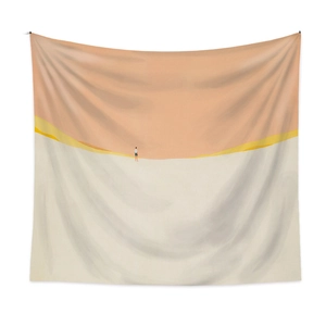 Detail of bohemian tapestry featuring minimalist desert art and soft fabric texture