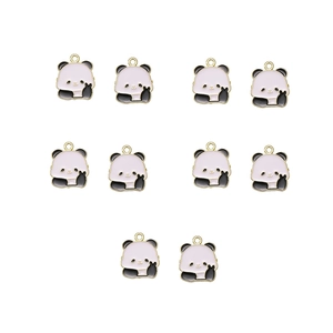 Set of 10 pink panda alloy enamel charms with gold trim for DIY jewelry making